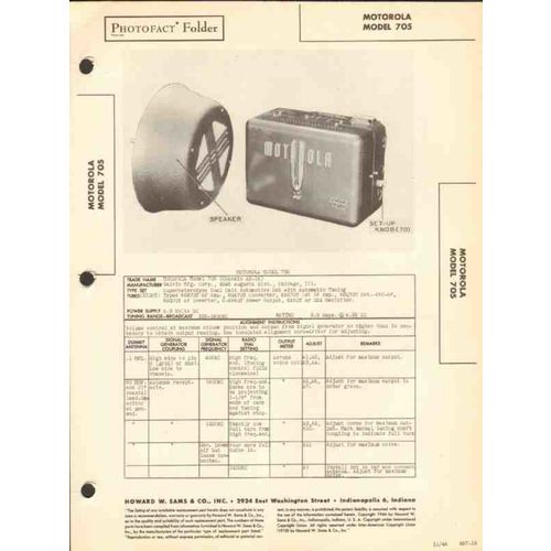 MOTOROLA model 705 8 tube AM car radio receiver Sams Photofact manual