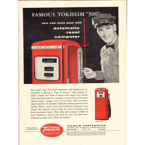 TOKHEIM CORP 1957 Famous 300 automatic reset gasoline pumps vintage ad