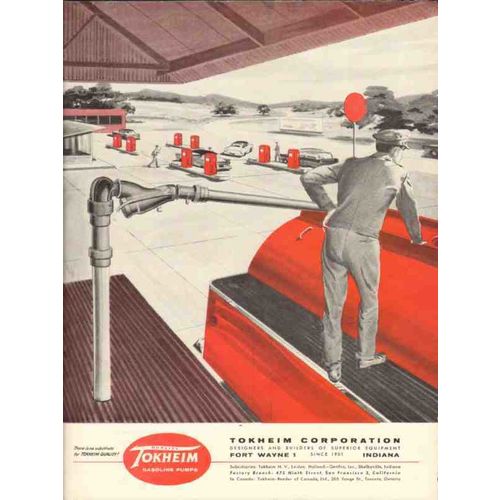 TOKHEIM CORP 1957 no substitute quality gasoline pumps vintage ad