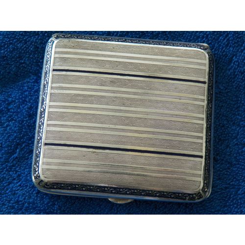 VNTG ALPACCA SILVER & ENAMEL CIGARETTE CASE GOLD BLUSH INTERIOR