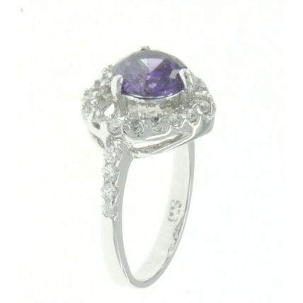 New Real 925 Sterling Silver Luxury Jewelry Heart Halo Round purple stone Ring