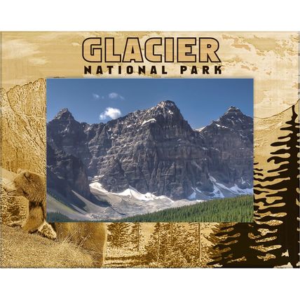 Glacier National Park with Bear Laser Engraved Wood Picture Frame (3 x 5)