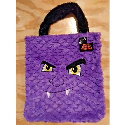 New w/Tag Purple Furry Monster 14x14 Trick Or Treat Bag Scary Eyes - Halloween