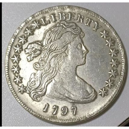 1797 Draped Bust Silver Dollar: A 15-star LIBERTY Half Body Great American comm