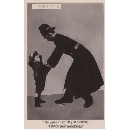 Smoking Reform Act 2 Child Woodbine Cigarettes Policeman Old Postcard