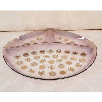 VTG MCM ATOMIC TEAL & GOLD STARBURST DIVIDED PLATTER SERVING TRAY DOROTHY THORPE