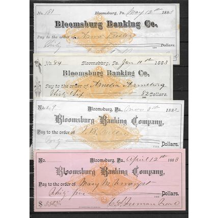 1880s 4 US Bank Cheques