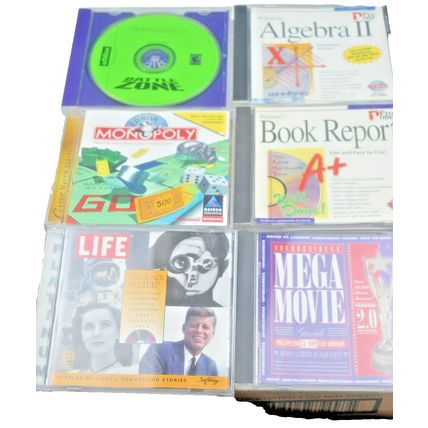 6CD Rom,s Mega movie Book report algebra II Monopoly Activision Battlezone Life