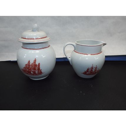 MINT Vintage Wedgwood Flying Cloud Red Creamer Sugar Bowl SET Young America 1853