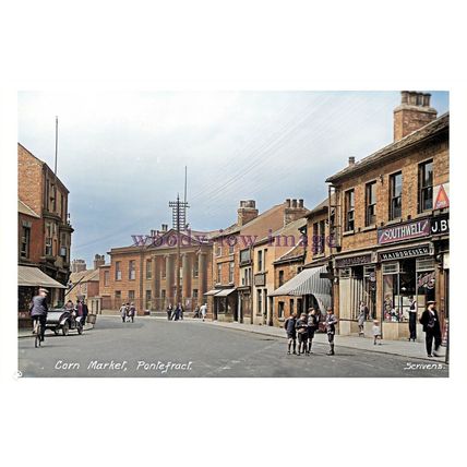 ptc3252 - Yorks - The Corn Market by Hairdressers, Pontefract c1940s - print 6x4