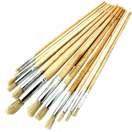 12PC LONG HANDLE WOODEN ROUND HEAD ARTIST PAINT BRUSH SETS Art Craft Brushes NEW