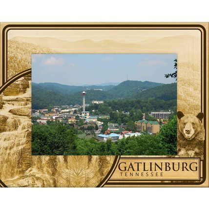 Gatlinburg Tennessee with Falls and Bear Laser Engraved Wood Picture Frame 4x6