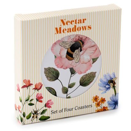 Bumble Bee Coasters Set of 4 Lamanted Round Coasters Gift Home Decor Comes Boxed