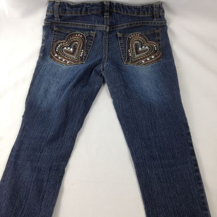 Squeeze Girls Size 7 Adjustable Waist Distressed Blue Jeans Straight Leg