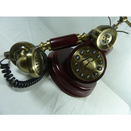 Accent Communications VTG Wood/Antique Bell-Shaped Landline Phone, Cherry,WORKS*
