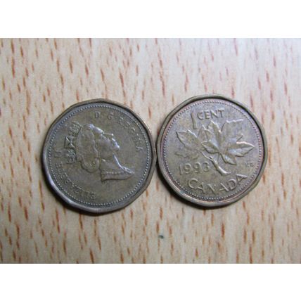 1993 Queen Elizabeth 1 Cent Canada Coin