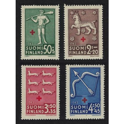 Finland Coats of Arms Red Cross Fund 4v 1943 MNH SG#385-388
