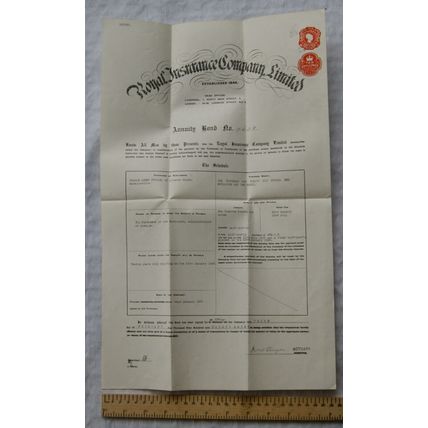 1937 Royal Insurance Annuity Bond, Pelham Carey Puckle, Kineton Glebe