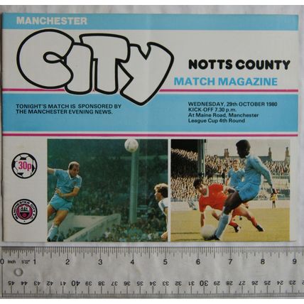 1980 programme Manchester City v. Notts County, League Cup 4th round