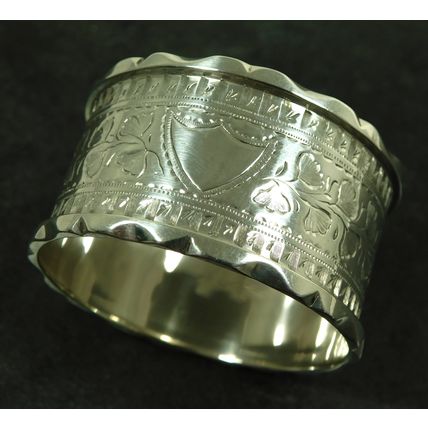 Victorian Hand Chased Solid Sterling Silver Napkin Ring By T Hayes 1892 Antique