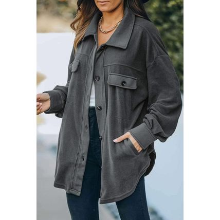 Gray Turn Down Collar Buttoned Shirt Jacket