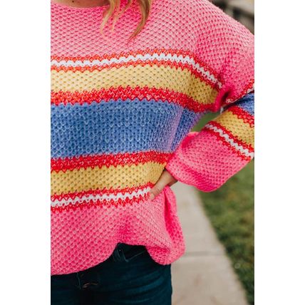 Pink Plus Size Stripe Oversized Sweater