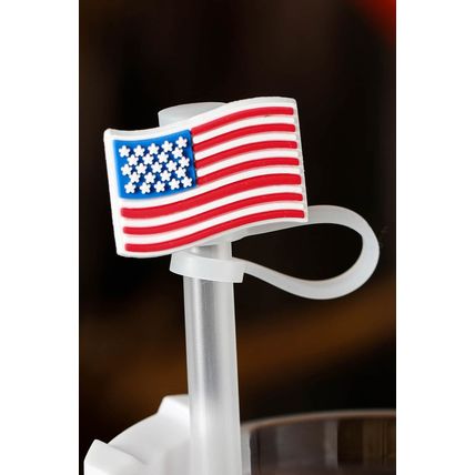 White American Flag Print PVC Soft Plastic Straw Lid