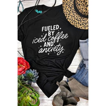Black FUELED BY iced coffee AND anxiety Graphic Tee