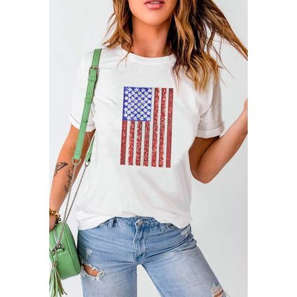 White Shimmery Flag Graphic Tee
