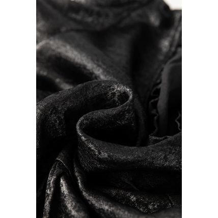 Black Metallic Frilled V Neck Puff Sleeve Babydoll Blouse