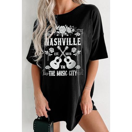 Black Rose Guitar Nashville Music City Graphic Tunic T Shirt