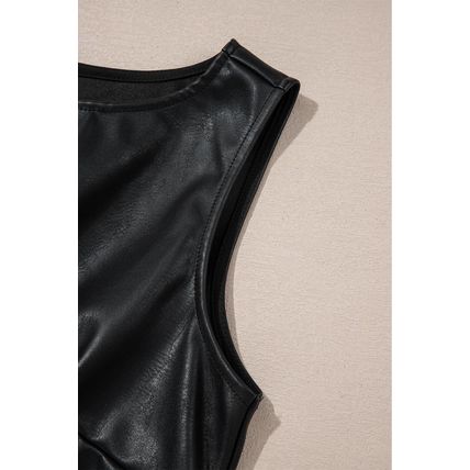 Black Vegan Leather Sleeveless Mini Dress
