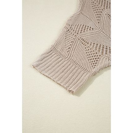 Parchment Hollow Out Knit 7/8 Sleeve Casual Sweater