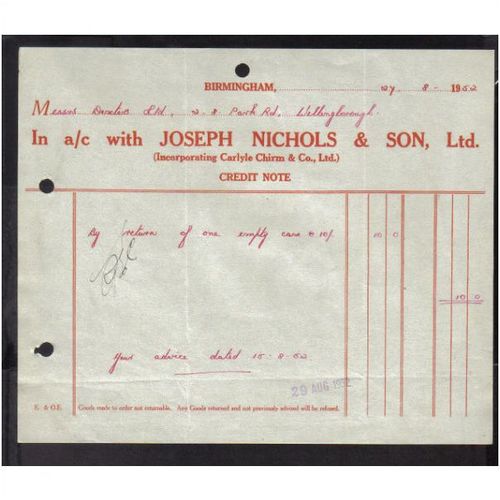 JOSEPH NICHOLS & SON LTD,CHEAPSIDE,BIRMIN GHAM,27-8-1952
