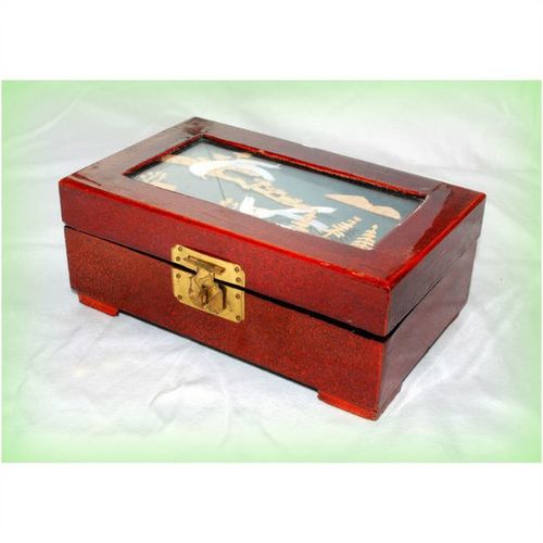 Jewellery box Vintage Oriental Lacquered Wood Carved Bird Scene 2021