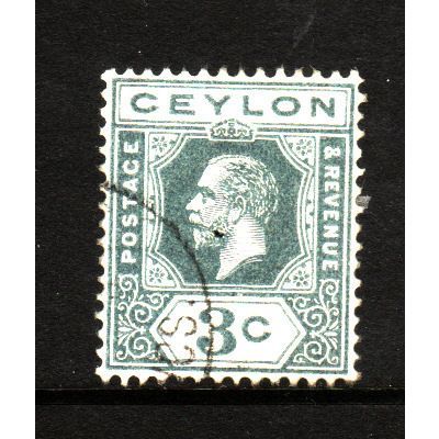 CEYLON 1923 SG340 3c SLATE GREY FINE USED