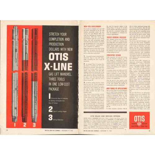 otis engineering corp 1962 x-line gas lift mandrel valves vintage ad