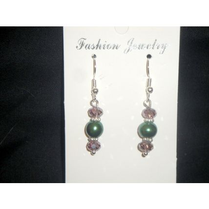 Fire polished purple & avocado green short drop earrings