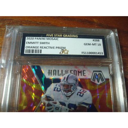 2020 Panini Mosaic, Graded Gem Mint 10, EMMITT SMITH, Cowboys, Orange Reactive