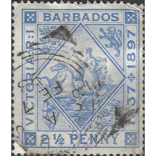 BARBADOS, Victoria, Britannia chariot, blue 1897, 2½d, #2