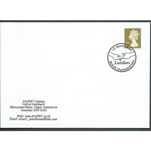 2016 1ST 'GOLD' MACHIN 'BRITISH HUMANITARIANS, LONDON ' PMK COVER (EBIDPACK3858)