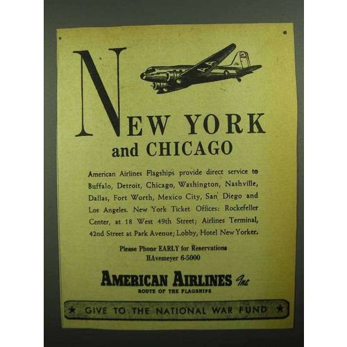 1943 American Airlines Ad - New York and Chicago