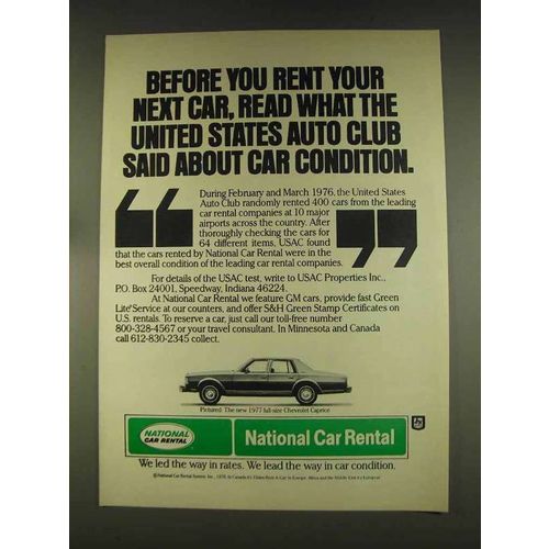 1976 National Car Rental Ad - United States Auto Club