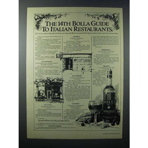 1979 Bolla Wine Ad - 14th Guide to Italian Restaurants