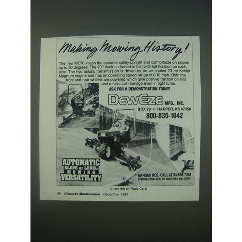 1989 DewEze MC70 Mower Ad - Making mowing history!