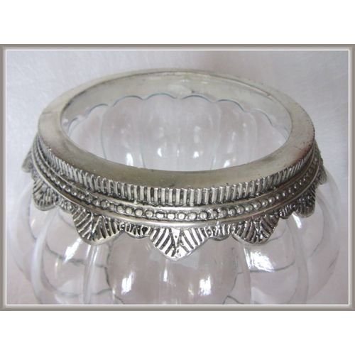 Glas Bonboniere, 25cm,Metalldeckel nostalgisch mit Bauernsilber verziert,Vorrats