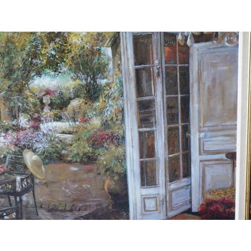 LARGE 37.5" X 49.5" FRAMED "GARDEN" OIL PRINT
