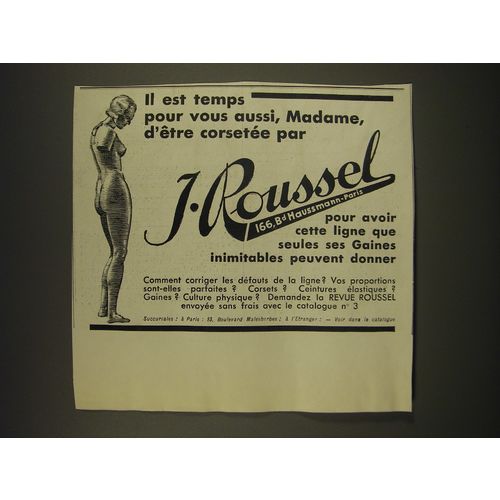 1933 J. Roussel Corsets Ad - in French - Il est temps pour vous aussi, Madame