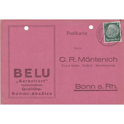 Germany 1936 BELU Homberg to Bonn Postcard Homberg cancel typed VGC