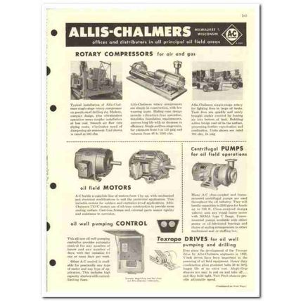 Allis-Chalmers 1959 vintage oil gas catalog compressors engines pumps